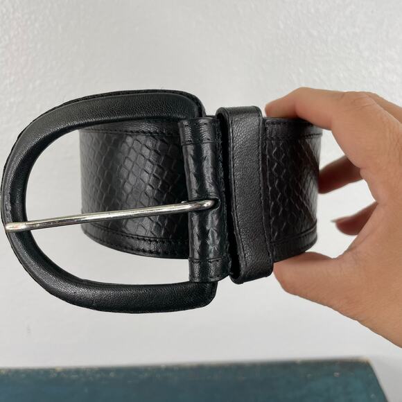 Chico's Black Genuine Leather Snake Print Wide Women's Belt Size Large - Picture 1 of 10
